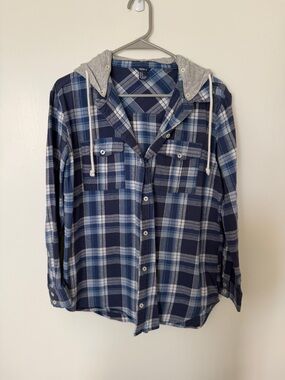 Women’s Blue Plaid Hooded Forever 21 Jacket